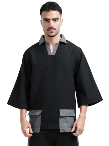 Men's rPET Boxy Fit Shirt With Pocket Detailing – Black