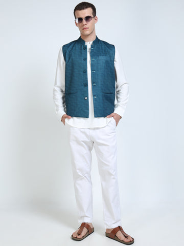 Model wearing Men’s Printed Modi Coat Dot Waves styled with kurta