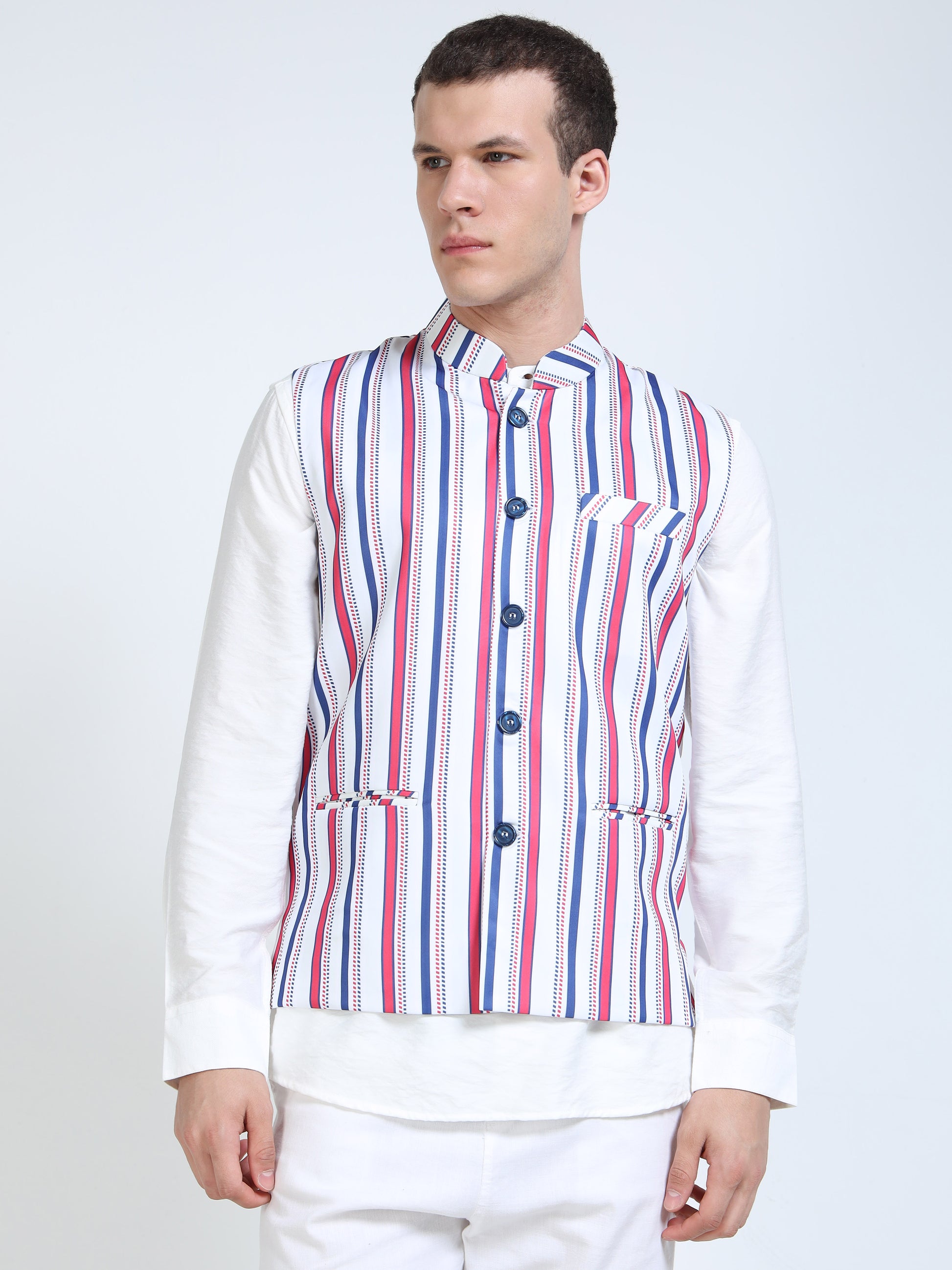 RnB Stripes print fabric detail on Men’s Printed Modi Coat
