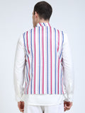 Back view of RnB Stripes Printed Modi Coat for men in slim-fit design
