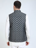 Back view of Logo Motif Printed Modi Coat for men in slim-fit design
