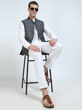 Front view of Men’s Printed Modi Coat in Logo Motif with Mandarin collar
