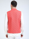 Back view of Coral Field Printed Modi Coat for men in slim-fit design