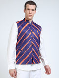 Front view of Men’s Printed Modi Coat in Orion Stripes with Mandarin collar
