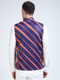 Back view of Orion Stripes Printed Modi Coat for men in slim-fit design