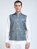 Front view of Men’s Printed Modi Coat in Stone Ikat with Mandarin collar