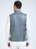 Back view of Stone Ikat Printed Modi Coat for men in slim-fit design