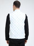 Back view of Blue Hue Dots Printed Modi Coat for men in slim-fit design
