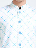 Close-up of Mandarin collar on Blue Hue Dots Printed Modi Jacket
