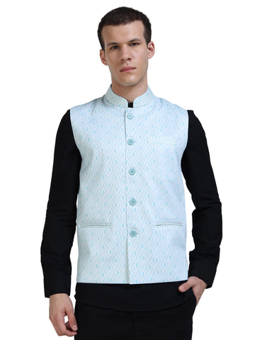 Front view of Men’s Printed Modi Coat in Echo Diamond with Mandarin collar
