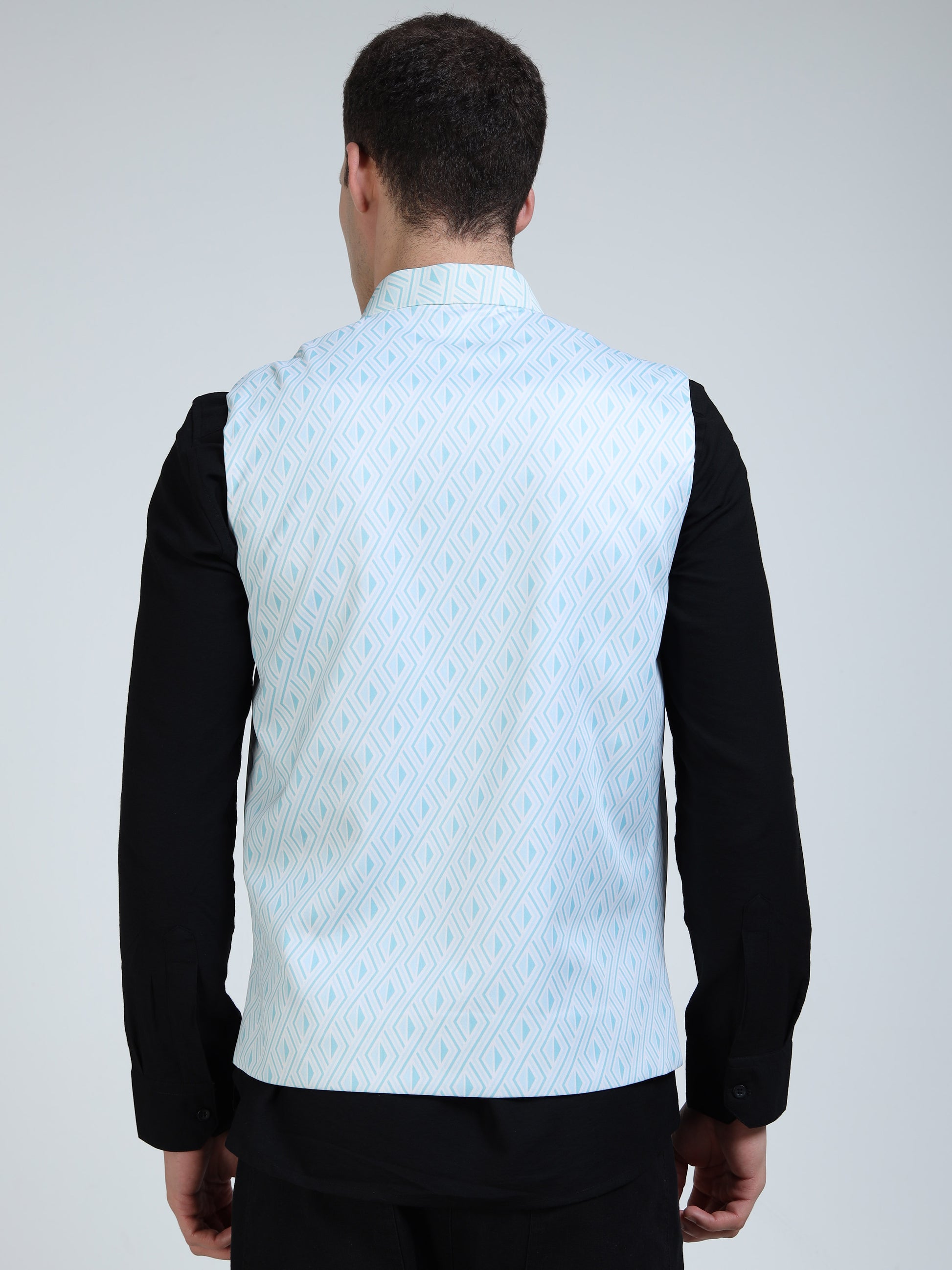 Back view of Echo Diamond Printed Modi Coat for men in slim-fit design