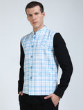 Side profile of Men’s Printed Modi Coat Blue Gingham pattern