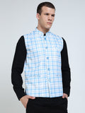 Side profile of Men’s Printed Modi Coat Blue Gingham pattern