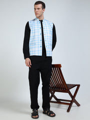 Men’s Printed Modi Coat – Blue Gingham Jacket