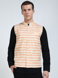 Front view of Men’s Printed Modi Coat in Wavy Stripes with Mandarin collar