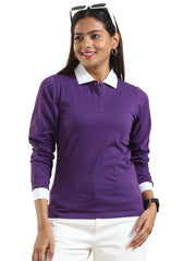 Women's Recycled Cotton Full Sleeve Polo T Shirt - Violet