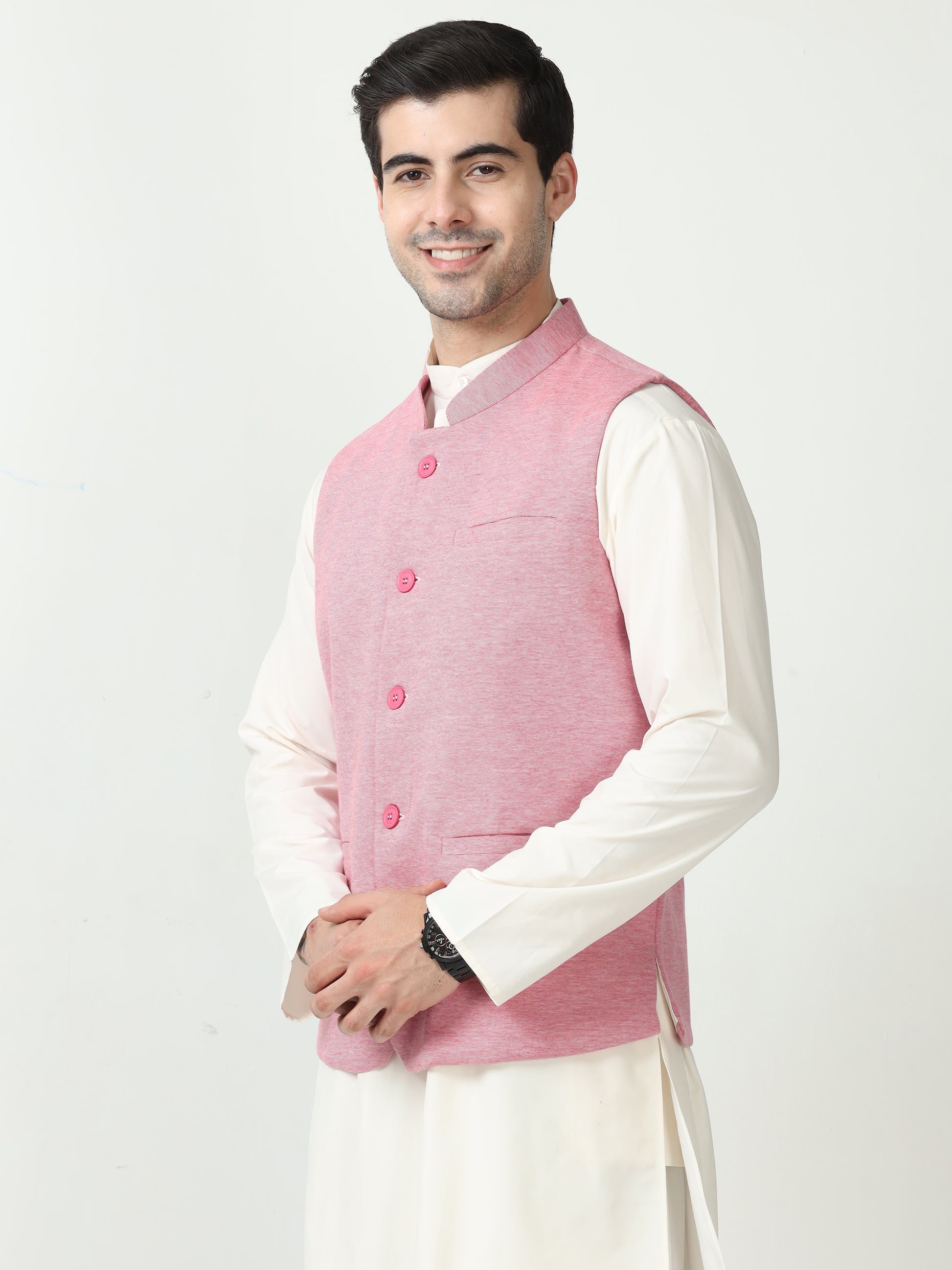 Side profile of Men’s Sustainable Cotton Modi Coat Pink
