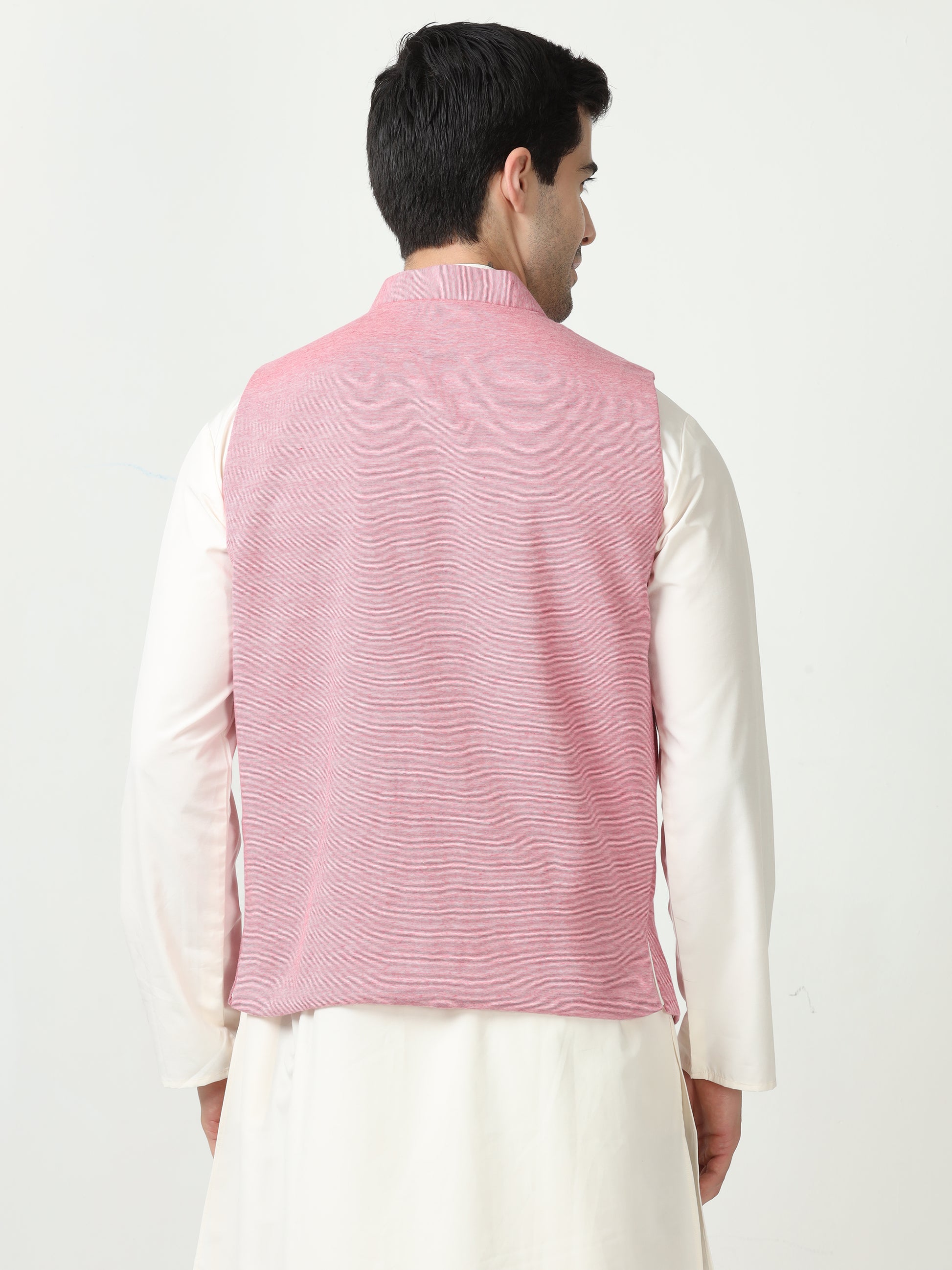 Back view of Pink Sustainable Cotton Modi Coat for men in slim-fit design
