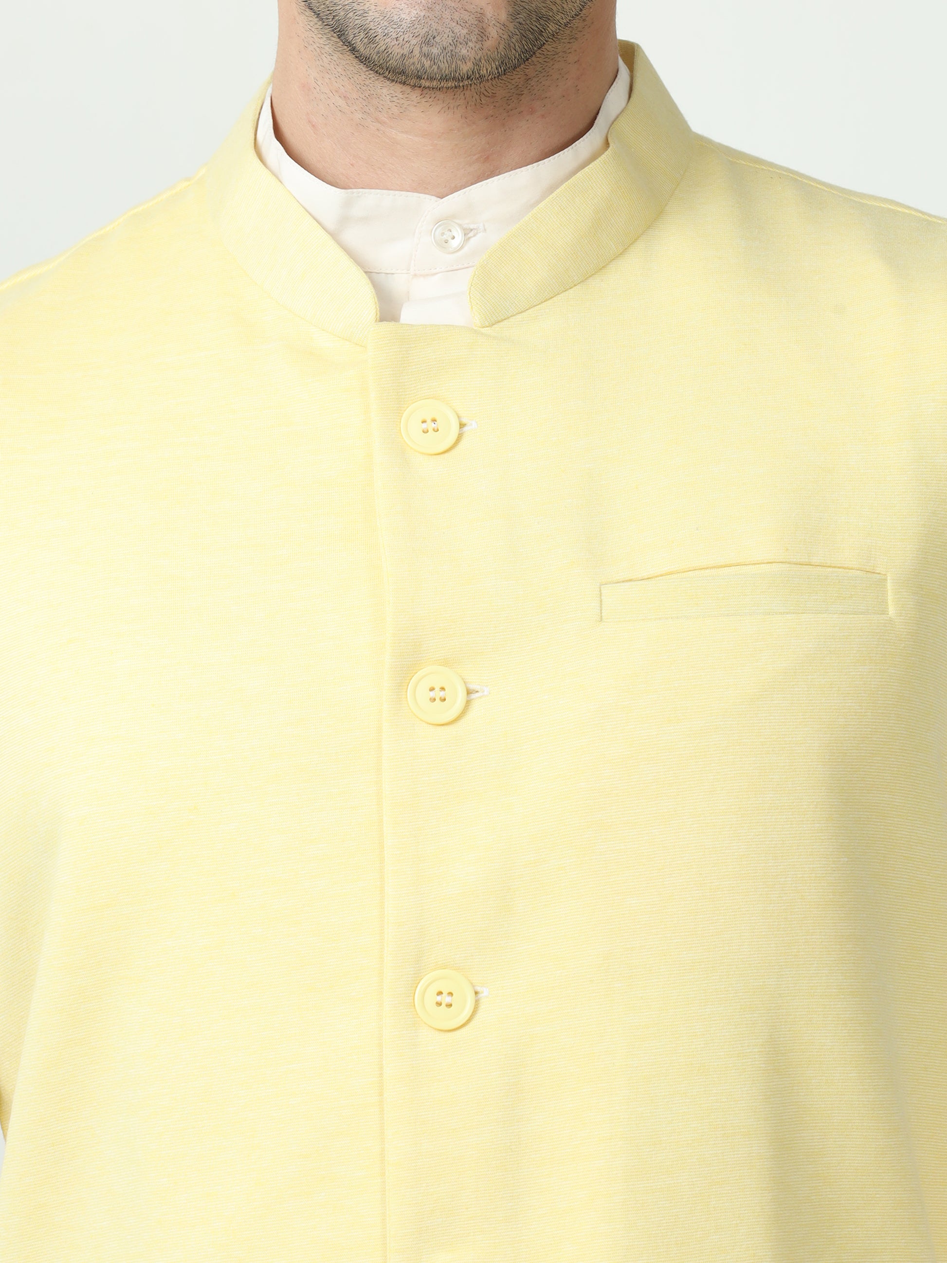 Button-front detailing on Sustainable Cotton Modi Coat Lemon
