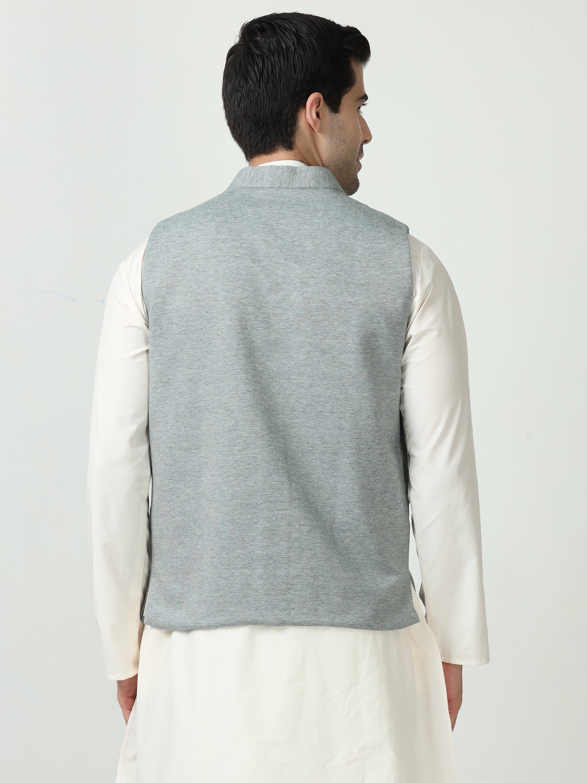 Back view of Bottle Green Sustainable Cotton Modi Coat for men in slim-fit design

