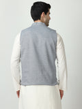 Back view of Navy Sustainable Cotton Modi Coat for men in slim-fit design
