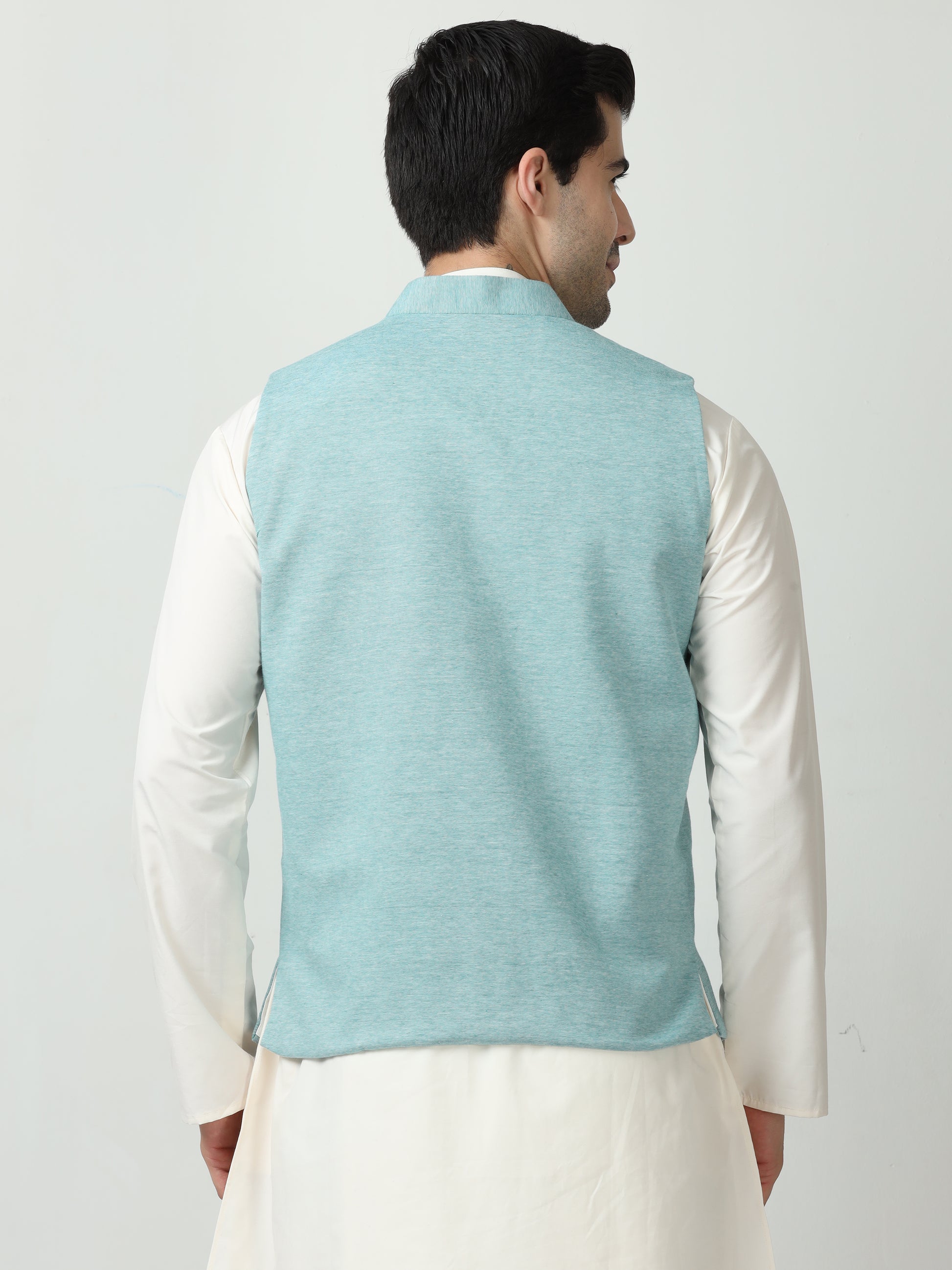 Back view of Jade Sustainable Cotton Modi Coat for men in slim-fit design
