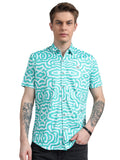 Men's rPET Abstract Waves Printed Casual Half Sleeve Shirt