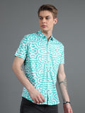 Men's rPET Abstract Waves Printed Casual Half Sleeve Shirt