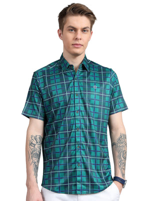 Men's rPET Checks Printed Casual Half Sleeve Shirt