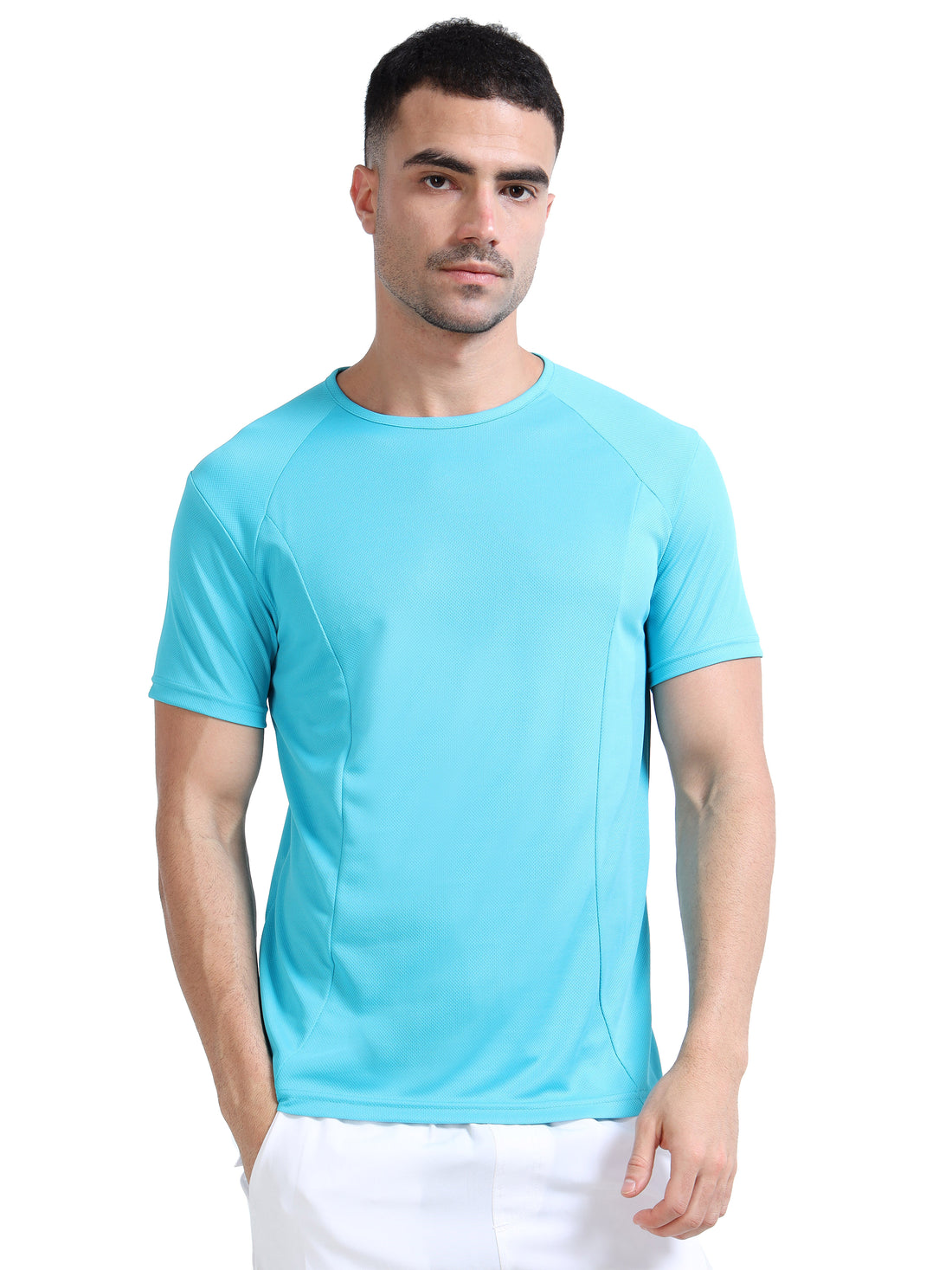 Mens Gym T-shirt in Rice Knit -  Scuba blue