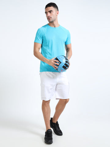 Mens Gym T-shirt in Rice Knit -  Scuba blue