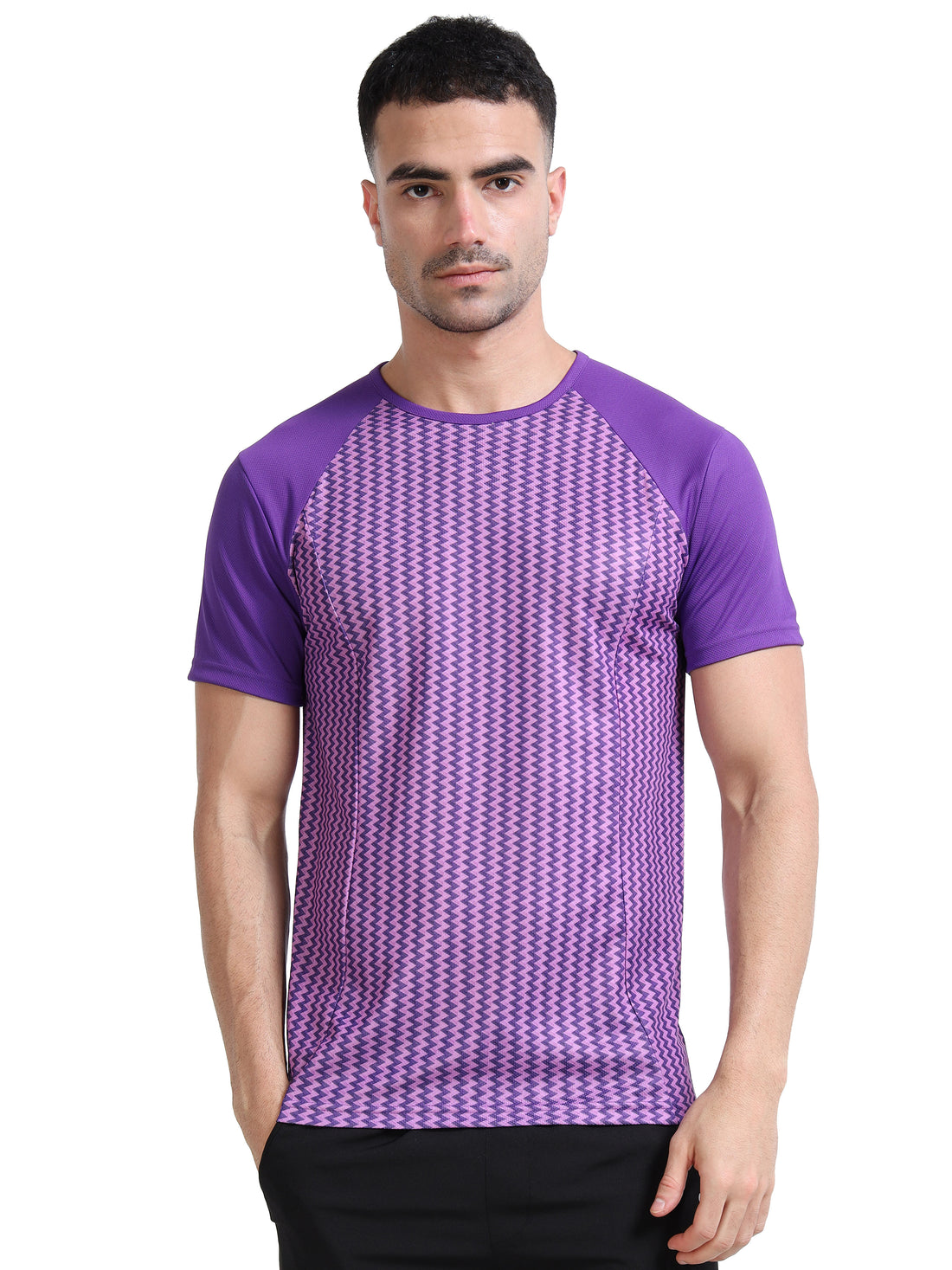 Mens Active T-shirt -  Purple zig zag pattern