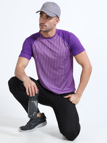 Mens Active T-shirt -  Purple zig zag pattern