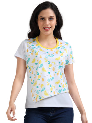 Women's rPET Lemon Printed Asymmetrical Top