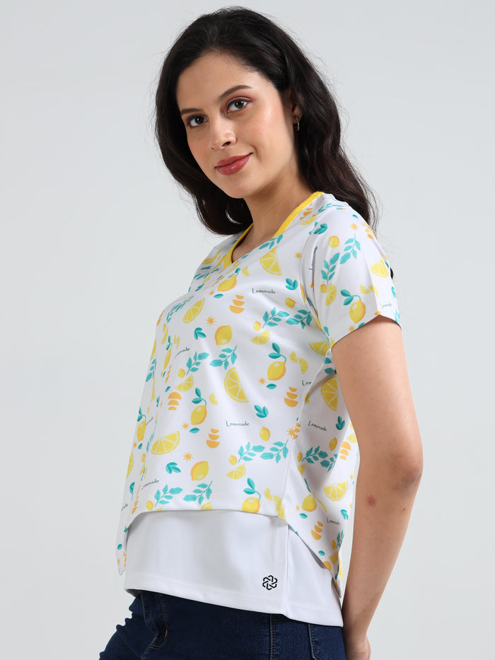 Women's rPET Lemon Printed Asymmetrical Top