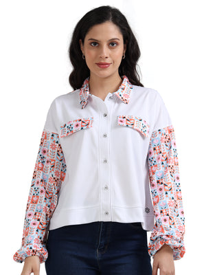 Women's rPET Floral Geometric Shirt with Balloon Sleeve