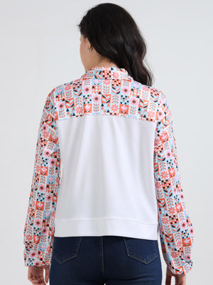 Women's rPET Floral Geometric Shirt with Balloon Sleeve