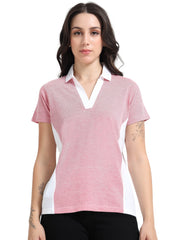 Women's rPET with Recycled Cotton Contrast Polo - Pink & White