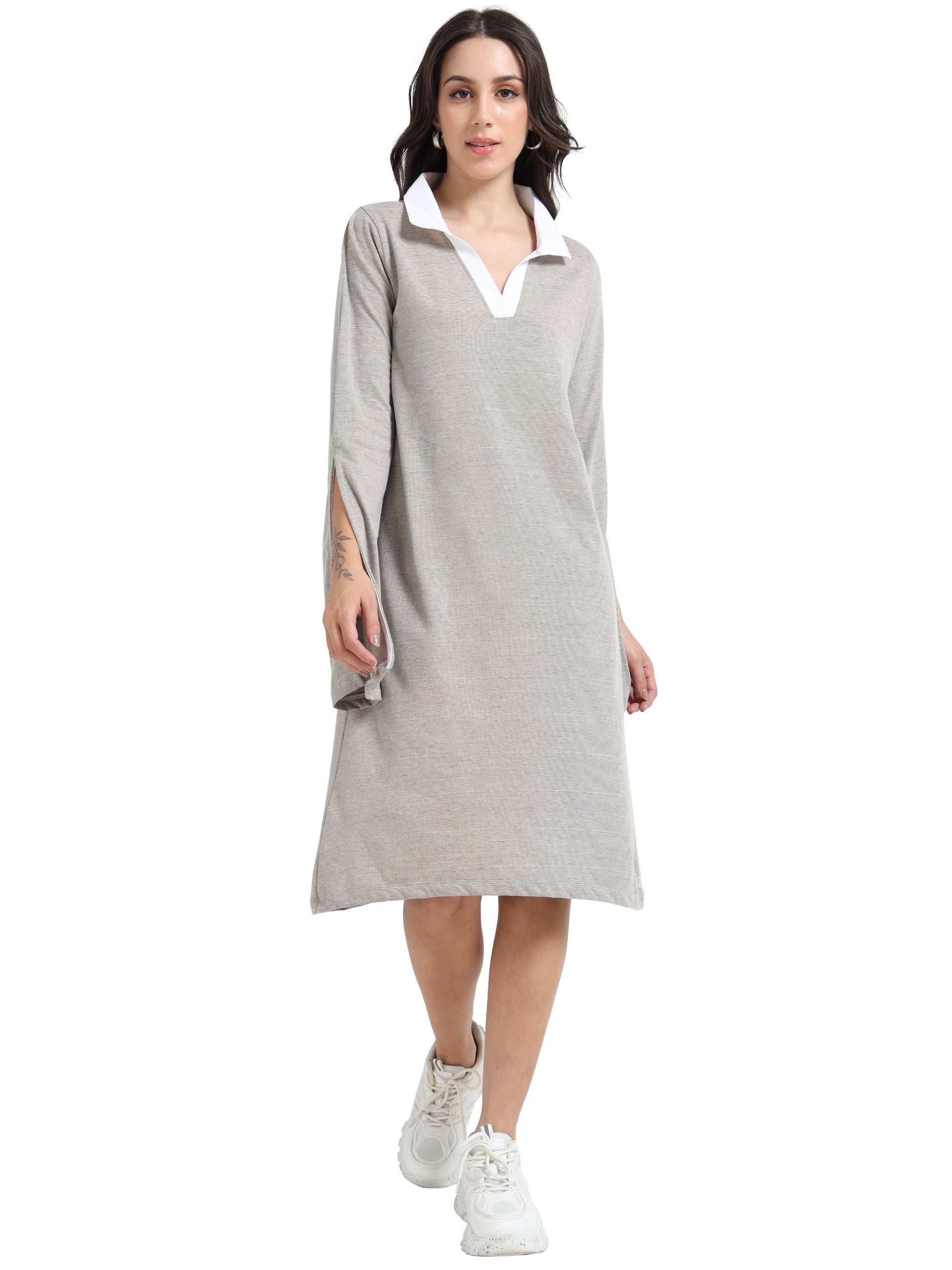 cotton slit dress Women's Neutral Cotton Maxi Dress with Slit, Sleeveless, Round Neck, Asymmetric, Small, Independent Brand