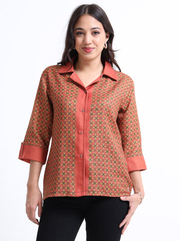 Women’s Indie Printed Woven shirt - Brown Floral Gird