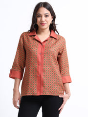 Women’s Indie Printed Woven shirt - Brown Floral Gird