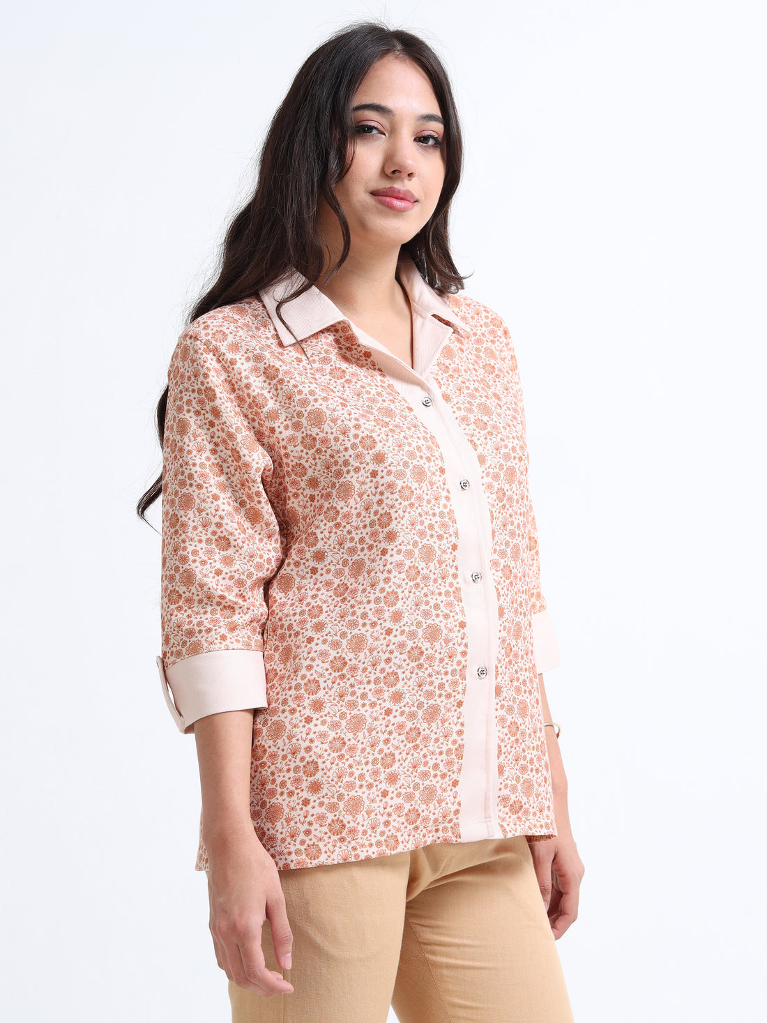 Women’s Indie Printed Woven shirt - Pastel brown Boquet