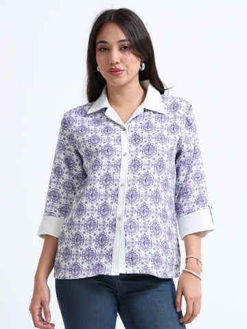 Women’s Indie Printed Woven shirt - Blue Ikat