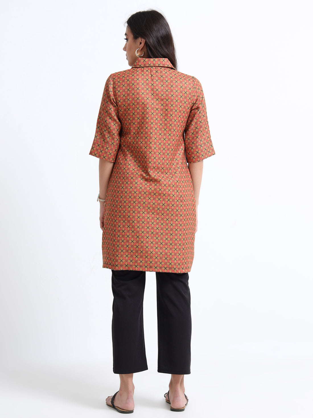 Women’s Kurta Dress Top – Brown Floral Gird