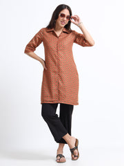 Women’s Kurta Dress Top – Brown Floral Gird