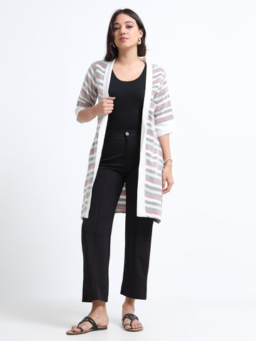 Women’s Open Long Length Shrug -  Tri Colour Checkerboard