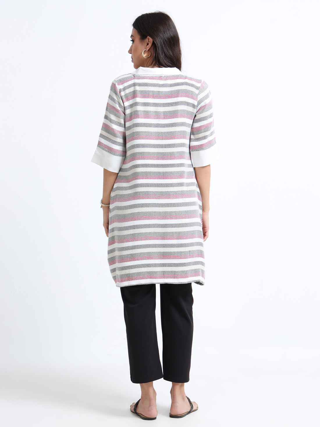 Women’s Open Long Length Shrug -  Tri Colour Checkerboard