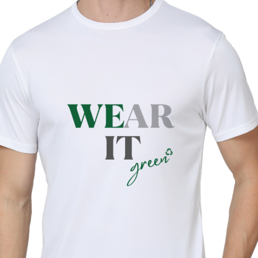 Men's Round Neck with Chest Print - Wear It Green - White