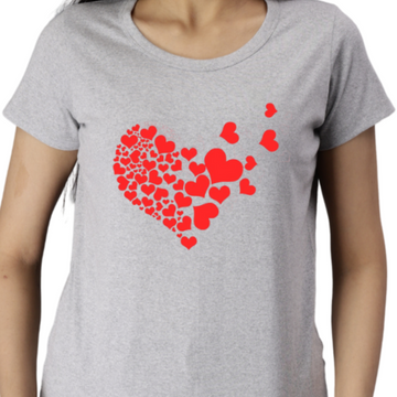 Women's Eco Round Neck TShirt with Chest Print - Heart - Grey