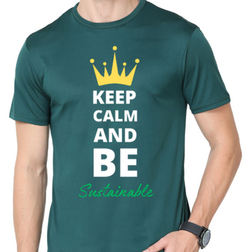 Men's Round Neck with Chest Print - Keep Clam AND Be Sustainable - Bottle Green
